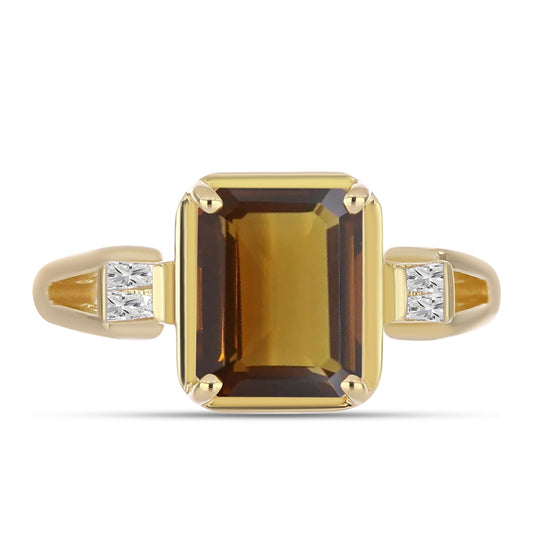 Pozlacené Stříbro 925/1000 - Prsten s Koňakovým Křemenem a Bílým Zirkonem - Karátové číslo: 2.89. přibližná hmotnost: 4.5 gramů