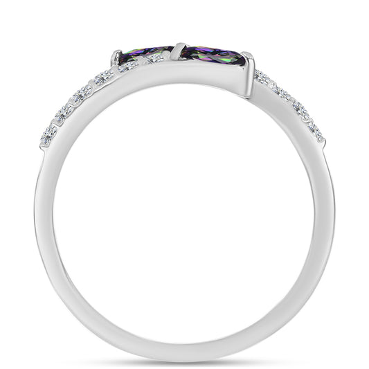 Stříbro 925/1000 - Prsten s Brazilským Mystickým Zeleným Křemenem a Bílým Topazem - Karátové číslo: 0.59. přibližná hmotnost: 1.82 gramů