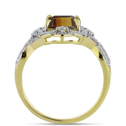 Pozlacené Stříbro 925/1000 - Prsten s Koňakovým Křemenem a Bílým Topazem - Karátové číslo: 3.29. přibližná hmotnost: 4.19 gramů