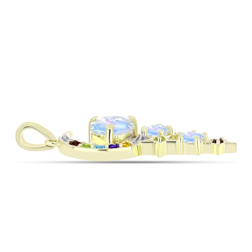 Pozlacené Stříbro 925/1000 - Přívěsek s Duhovým Měsíčním Kamenem - Karátové číslo: 2.1. přibližná hmotnost: 3.43 gramů