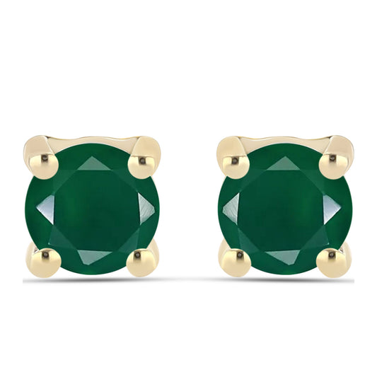 Pozlacené Stříbro 925/1000 - Náušnice se Zeleným Achátem - Karátové číslo: 0.87. přibližná hmotnost: 1.57 gramů