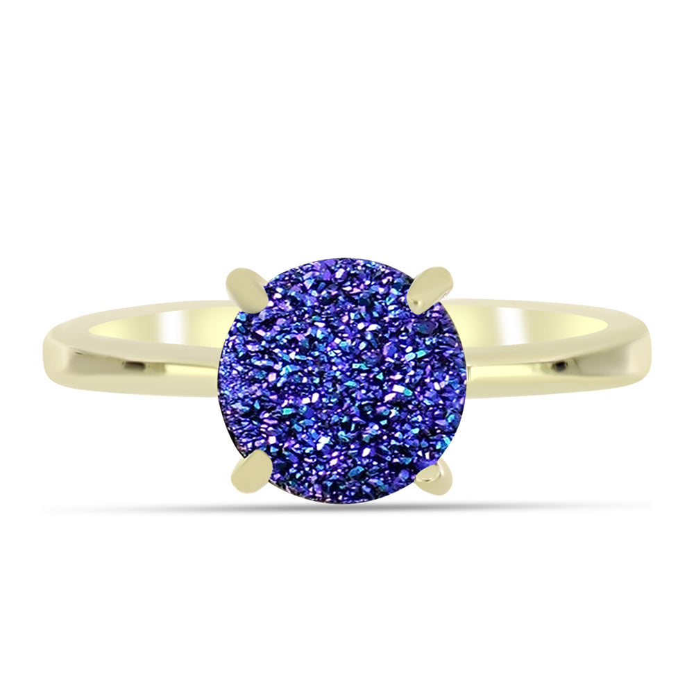 Pozlacené Stříbro 925/1000 - Prsten s Fialovou Drusy - Karátové číslo: 1.77. přibližná hmotnost: 2.48 gramů 1 
