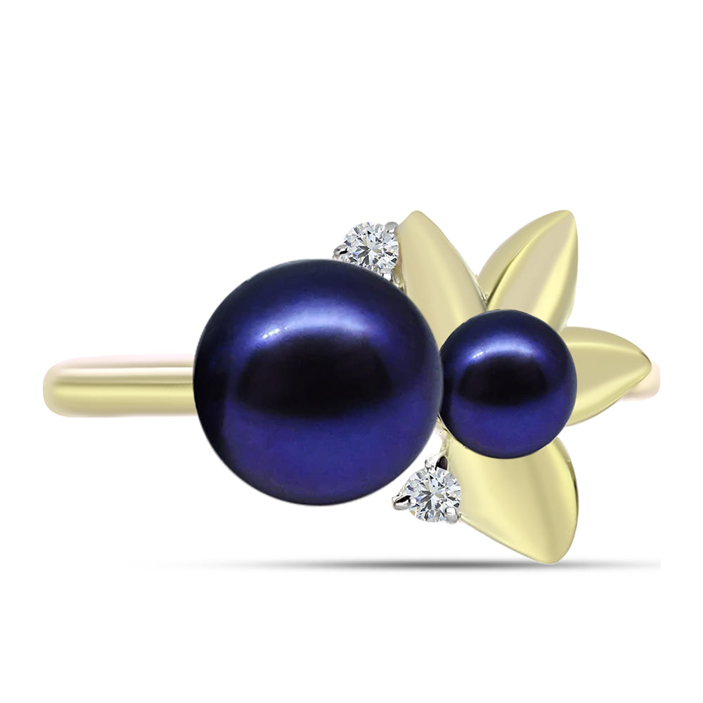 Pozlacené Stříbro 925/1000 - Prsten s Černou Sladkovodní Perlou a Bílým Topazem - Karátové číslo: 3.34. přibližná hmotnost: 3.25 gramů 1 
