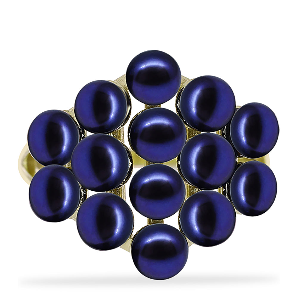 Pozlacené Stříbro 925/1000 - Prsten s Černou Sladkovodní Perlou - Karátové číslo: 8.06. přibližná hmotnost: 6.48 gramů 5 
