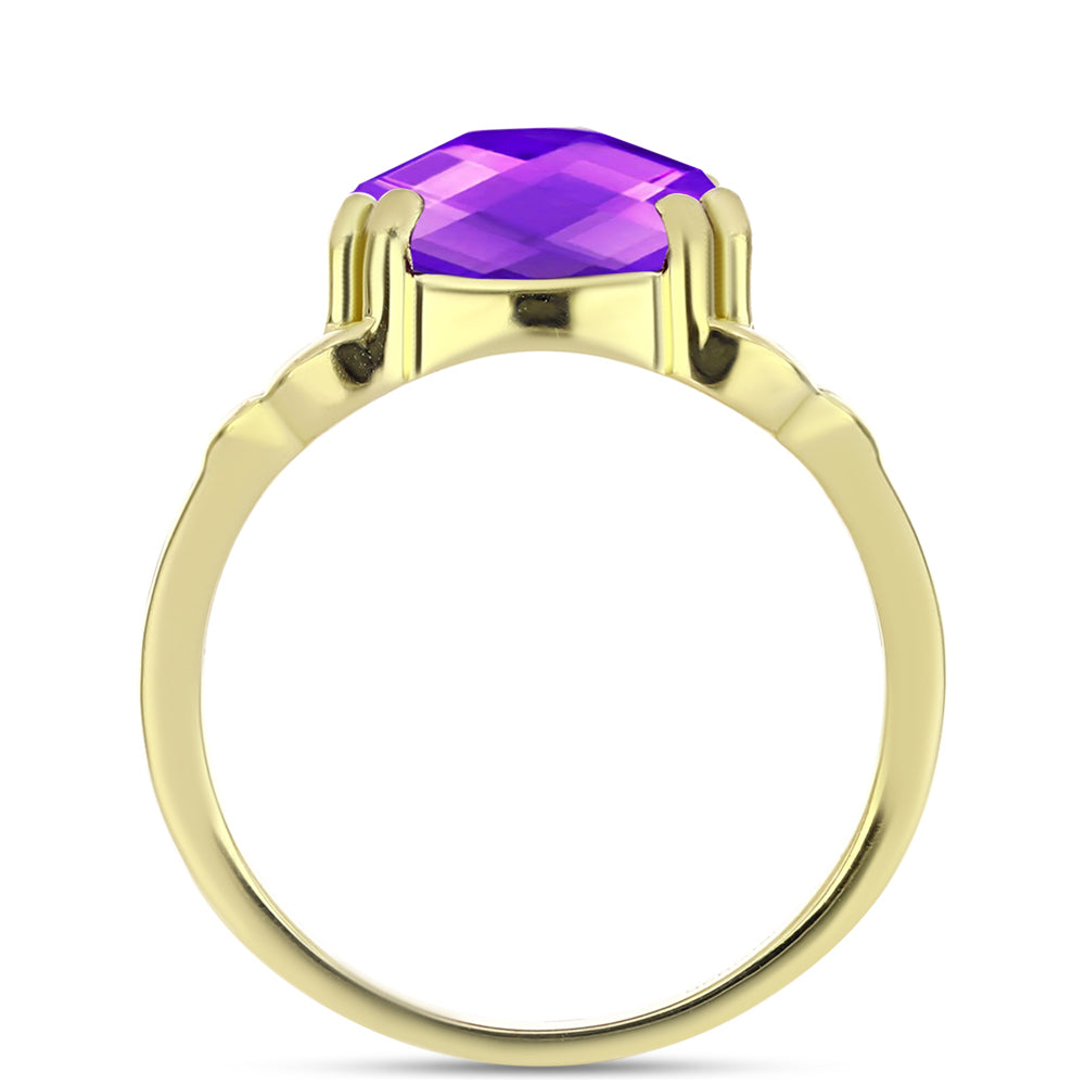 Pozlacené Stříbro 925/1000 - Prsten s Purpurovým Achátem - Karátové číslo: 8.23. přibližná hmotnost: 6.09 gramů