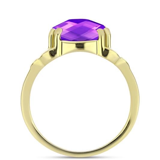 Pozlacené Stříbro 925/1000 - Prsten s Purpurovým Achátem - Karátové číslo: 8.23. přibližná hmotnost: 6.09 gramů