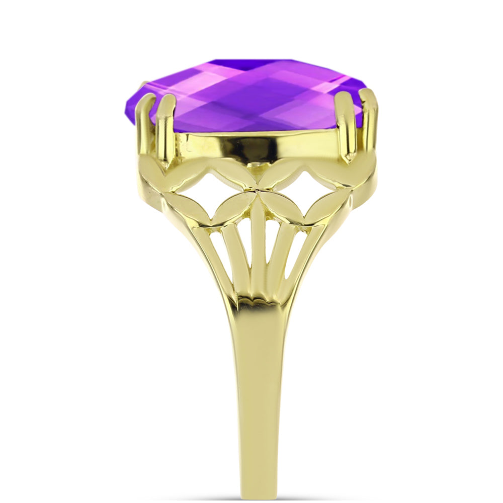 Pozlacené Stříbro 925/1000 - Prsten s Purpurovým Achátem - Karátové číslo: 8.23. přibližná hmotnost: 6.09 gramů 4 