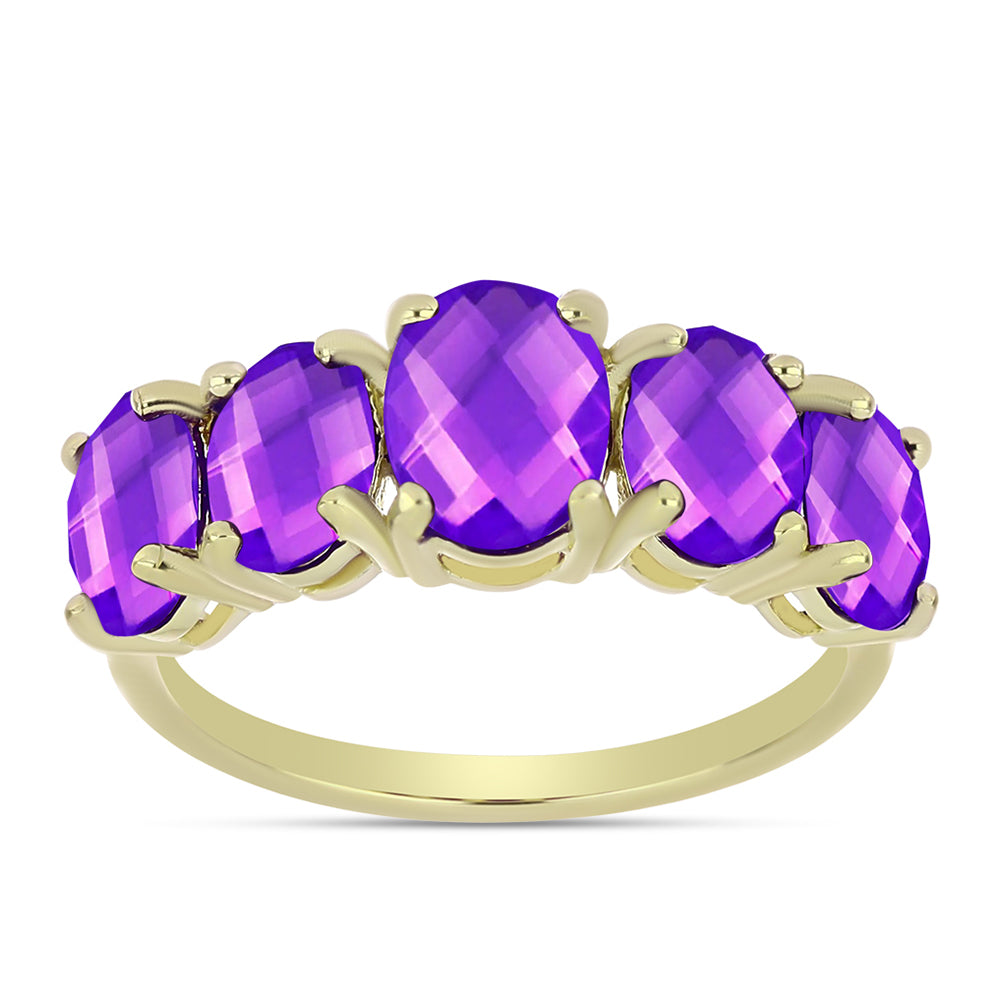 Pozlacené Stříbro 925/1000 - Prsten s Purpurovým Achátem - Karátové číslo: 3.98. přibližná hmotnost: 3.39 gramů 3 