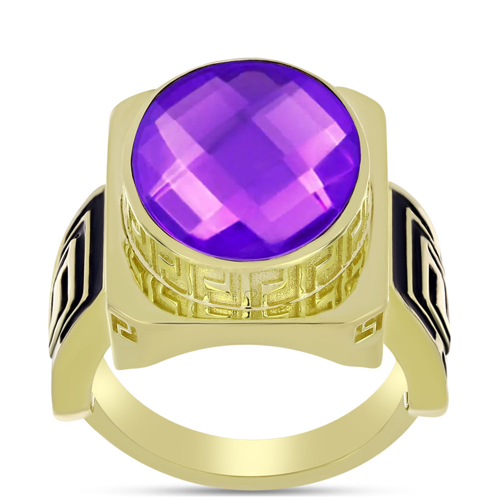 Pozlacené Stříbro 925/1000 - Prsten s Purpurovým Achátem - Karátové číslo: 8.76. přibližná hmotnost: 9.5 gramů 3 