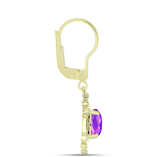 Pozlacené Stříbro 925/1000 - Náušnice s Purpurovým Achátem - Karátové číslo: 2.49. přibližná hmotnost: 4.11 gramů