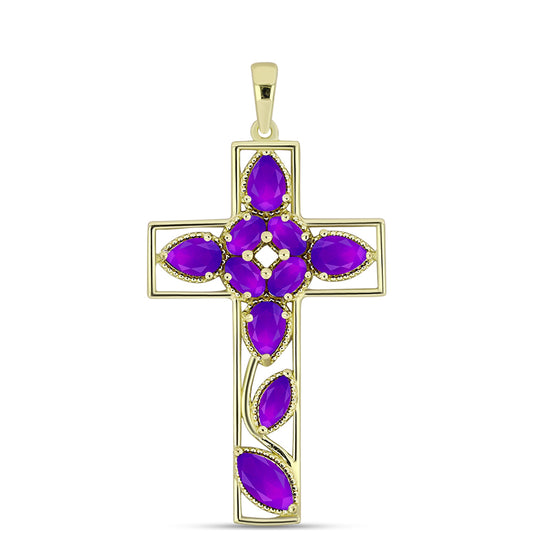 Pozlacené Stříbro 925/1000 - Přívěsek s Purpurovým Achátem - Karátové číslo: 3.05. přibližná hmotnost: 4.03 gramů