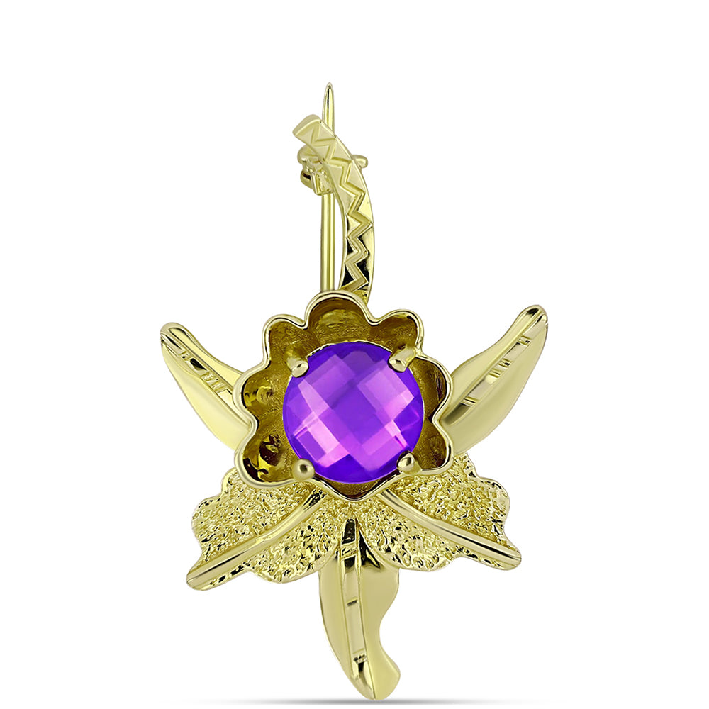 Pozlacené Stříbro 925/1000 - Brož s Purpurovým Achátem - Karátové číslo: 2.51. přibližná hmotnost: 4.96 gramů