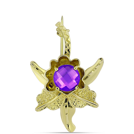 Pozlacené Stříbro 925/1000 - Brož s Purpurovým Achátem - Karátové číslo: 2.51. přibližná hmotnost: 4.96 gramů