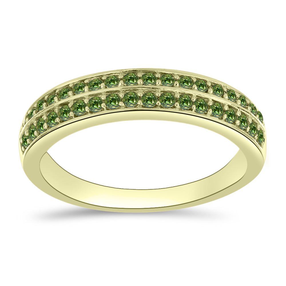 Pozlacené Stříbro 925/1000 - Prsten se Zeleným Safírem - Karátové číslo: 0.75. přibližná hmotnost: 2.78 gramů
