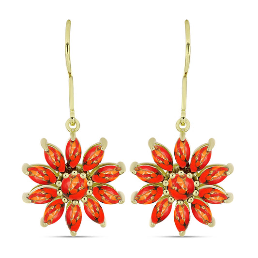 Pozlacené Stříbro 925/1000 - Náušnice s Mohavským Tyrkysem - Karátové číslo: 3.46. přibližná hmotnost: 5.37 gramů