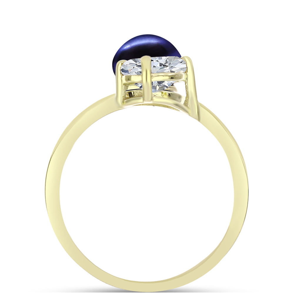 Pozlacené Stříbro 925/1000 - Prsten s Černou Sladkovodní Perlou a Bílým Topazem - Karátové číslo: 4.06. přibližná hmotnost: 3.84 gramů 2 