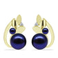 Pozlacené Stříbro 925/1000 - Náušnice s Černou Sladkovodní Perlou a Bílým Topazem - Karátové číslo: 6.09. přibližná hmotnost: 5.99 gramů