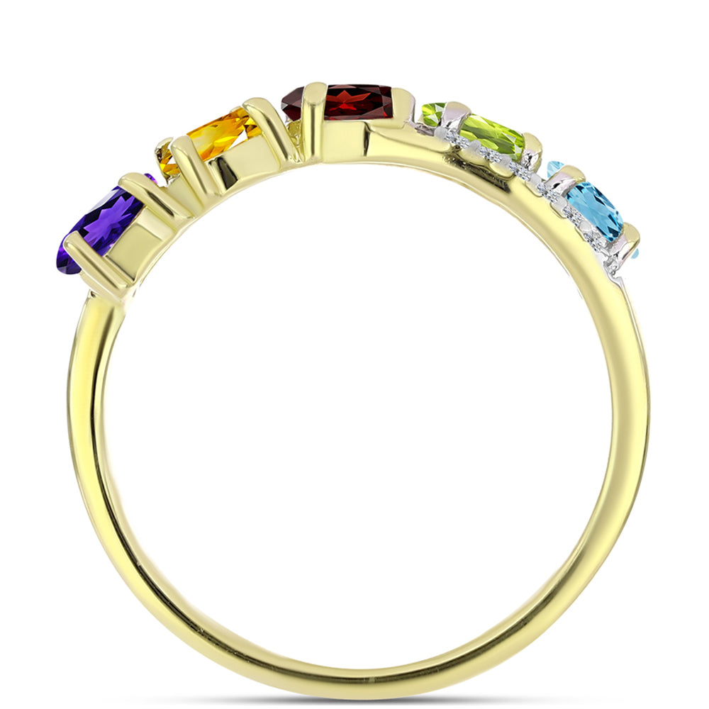Pozlacené Stříbro 925/1000 - Prsten s Marockým Ametystem a Uralským Citrínem - Karátové číslo: 1.48. přibližná hmotnost: 2.78 gramů