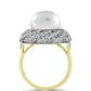 Pozlacené Stříbro 925/1000 - Prsten s Bílou Sladkovodní Perlou a Bílým Topazem - Karátové číslo: 11.61. přibližná hmotnost: 8.03 gramů