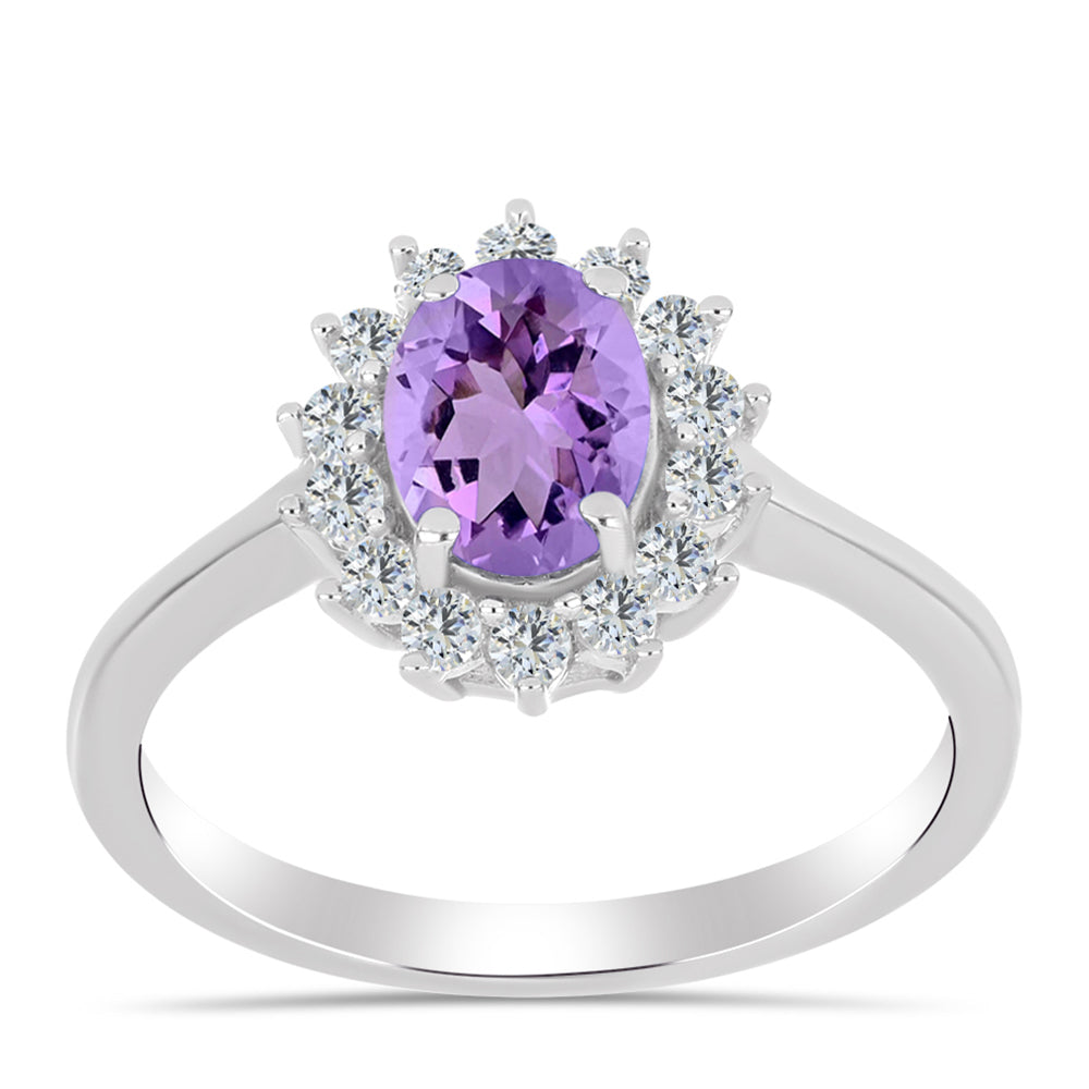 Stříbro 925/1000 - Prsten s Rose de France Ametystem a Bílým Topazem - Karátové číslo: 1.43. přibližná hmotnost: 2.61 gramů 3 