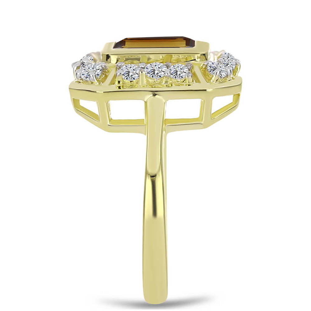 Pozlacené Stříbro 925/1000 - Prsten s Koňakovým Křemenem a Bílým Topazem - Karátové číslo: 1.88. přibližná hmotnost: 4.16 gramů