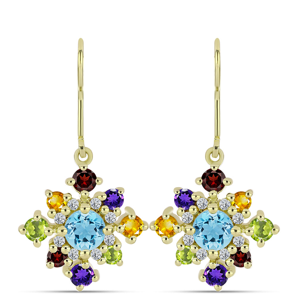 Pozlacené Stříbro 925/1000 - Náušnice s Marockým Ametystem a Uralským Citrínem - Karátové číslo: 3.28. přibližná hmotnost: 4.4 gramů