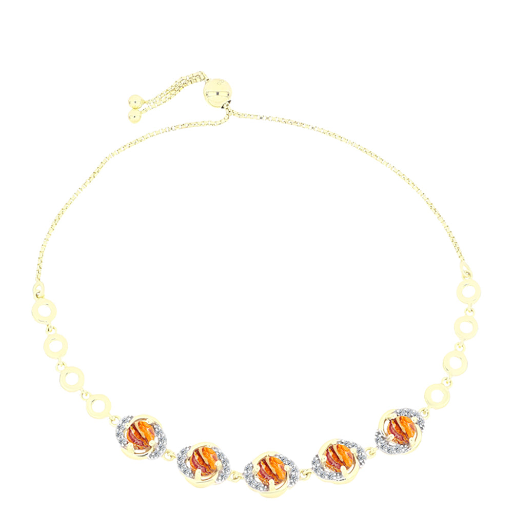 Pozlacené Stříbro 925/1000 - Náramek s jaspisem (Lví tlapa) a Bílým Topazem - Karátové číslo: 3.27. přibližná hmotnost: 7.96 gramů