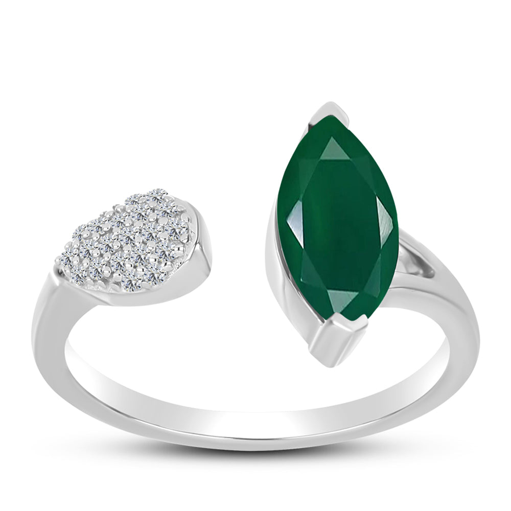 Stříbro 925/1000 - Prsten se Zeleným Chalcedonem a Bílým Topazem - Karátové číslo: 1.77. přibližná hmotnost: 3.12 gramů 3 