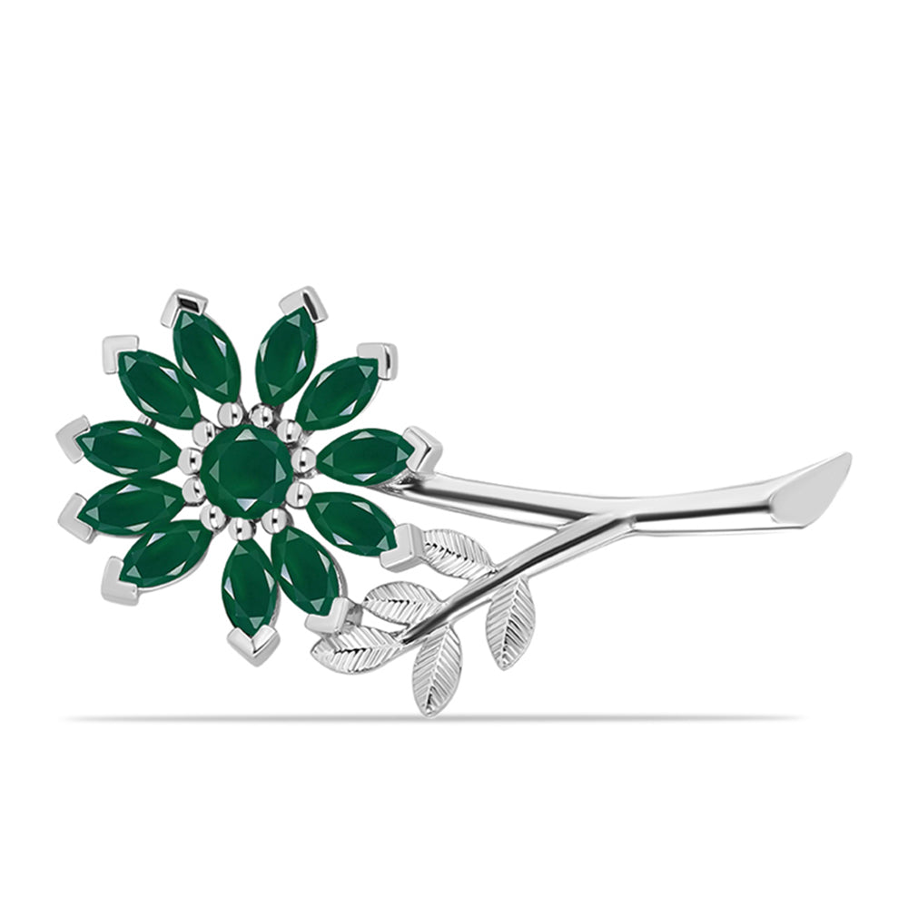 Stříbro 925/1000 - Brož se Zeleným Chalcedonem - Karátové číslo: 2.95. přibližná hmotnost: 5.43 gramů