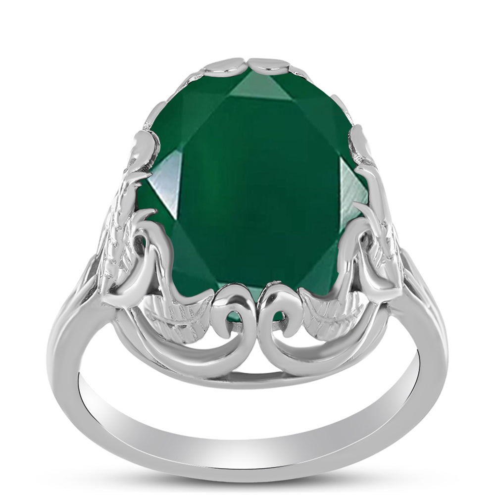 Stříbro 925/1000 - Prsten se Zeleným Chalcedonem - Karátové číslo: 7.97. přibližná hmotnost: 6.28 gramů