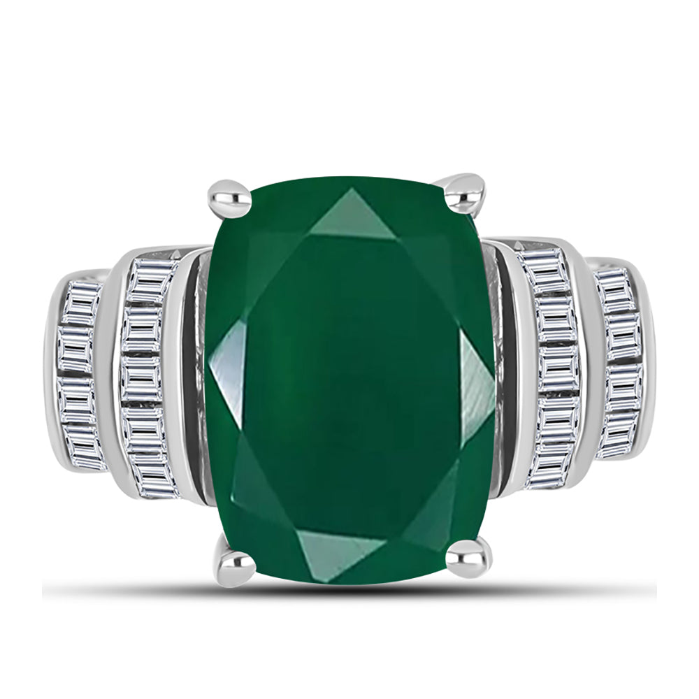 Stříbro 925/1000 - Prsten se Zeleným Chalcedonem a Bílým Zirkonem - Karátové číslo: 7.52. přibližná hmotnost: 6.19 gramů