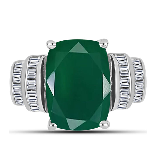 Stříbro 925/1000 - Prsten se Zeleným Chalcedonem a Bílým Zirkonem - Karátové číslo: 7.52. přibližná hmotnost: 6.19 gramů