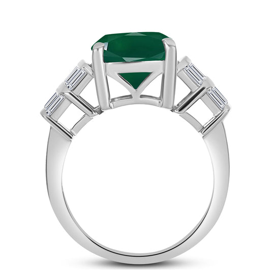Stříbro 925/1000 - Prsten se Zeleným Chalcedonem a Bílým Zirkonem - Karátové číslo: 7.52. přibližná hmotnost: 6.19 gramů
