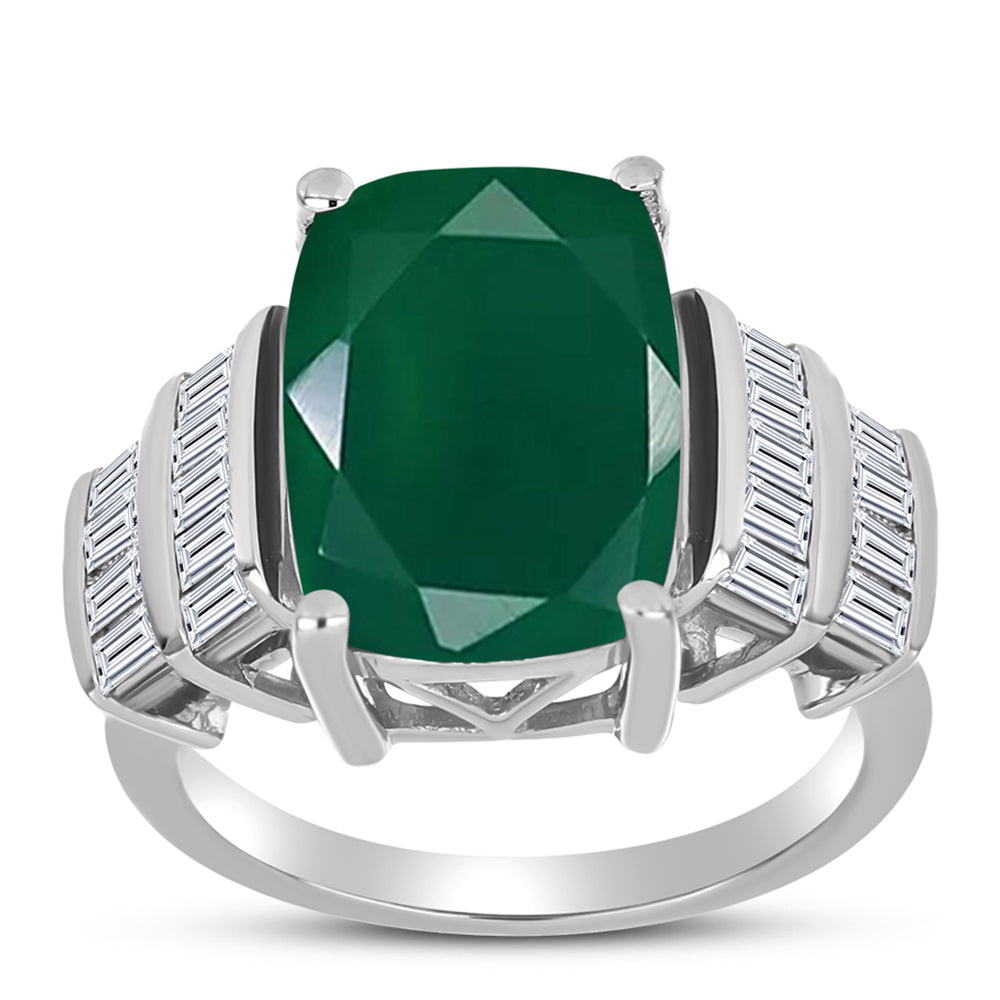 Stříbro 925/1000 - Prsten se Zeleným Chalcedonem a Bílým Zirkonem - Karátové číslo: 7.52. přibližná hmotnost: 6.19 gramů
