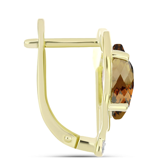 Pozlacené Stříbro 925/1000 - Náušnice s Koňakovým Křemenem a Bílým Topazem - Karátové číslo: 4.66. přibližná hmotnost: 5.7 gramů