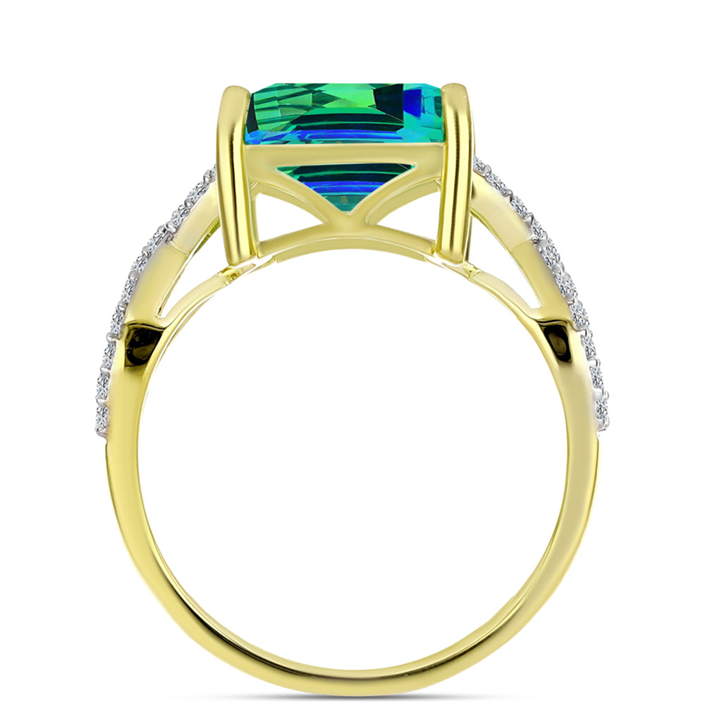 Pozlacené Stříbro 925/1000 - Prsten s Pavím Křemenem a Bílým Topazem - Karátové číslo: 3.8. přibližná hmotnost: 3.6 gramů 2 