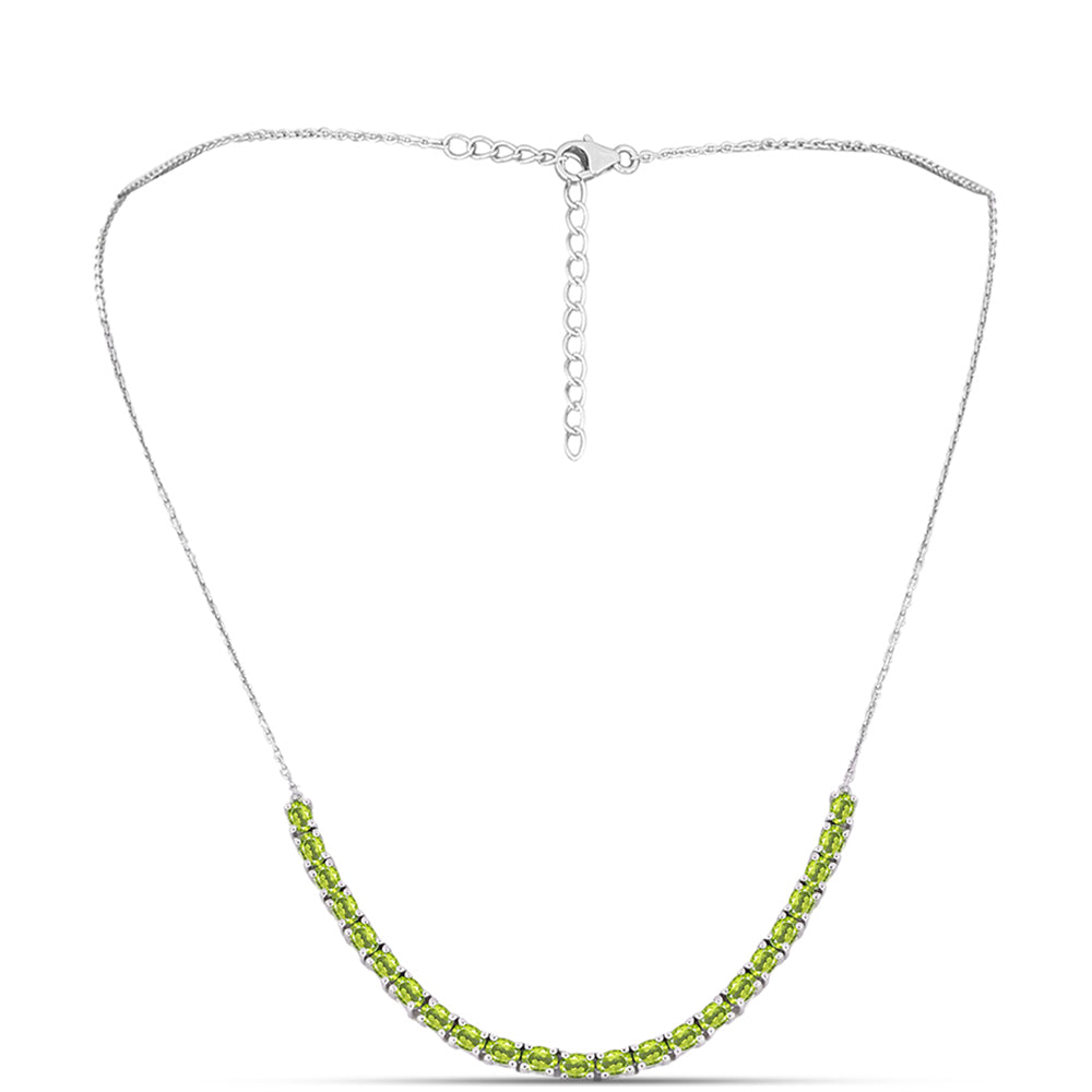 Stříbro 925/1000 - Náhrdelník s Čchang-pajským Peridotem - Karátové číslo: 4.21. přibližná hmotnost: 8.09 gramů 1 