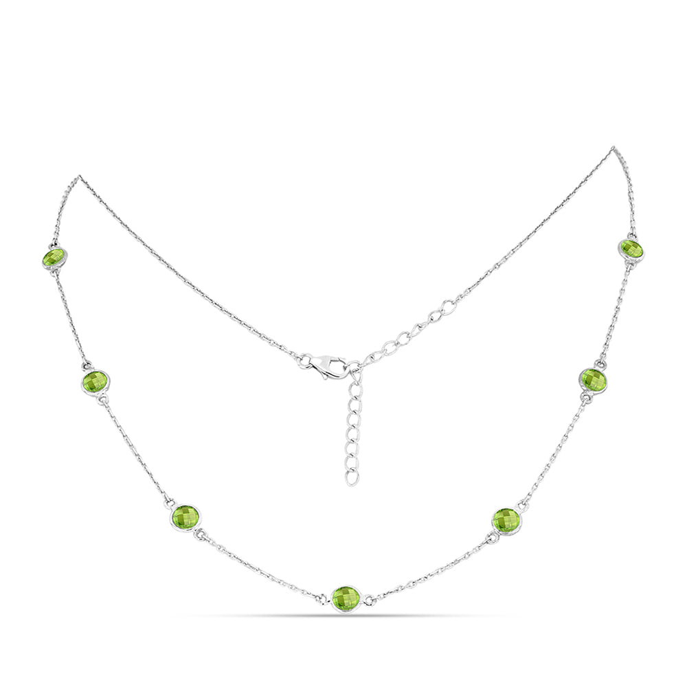 Stříbro 925/1000 - Náhrdelník s Čchang-pajským Peridotem - Karátové číslo: 3.64. přibližná hmotnost: 3.67 gramů