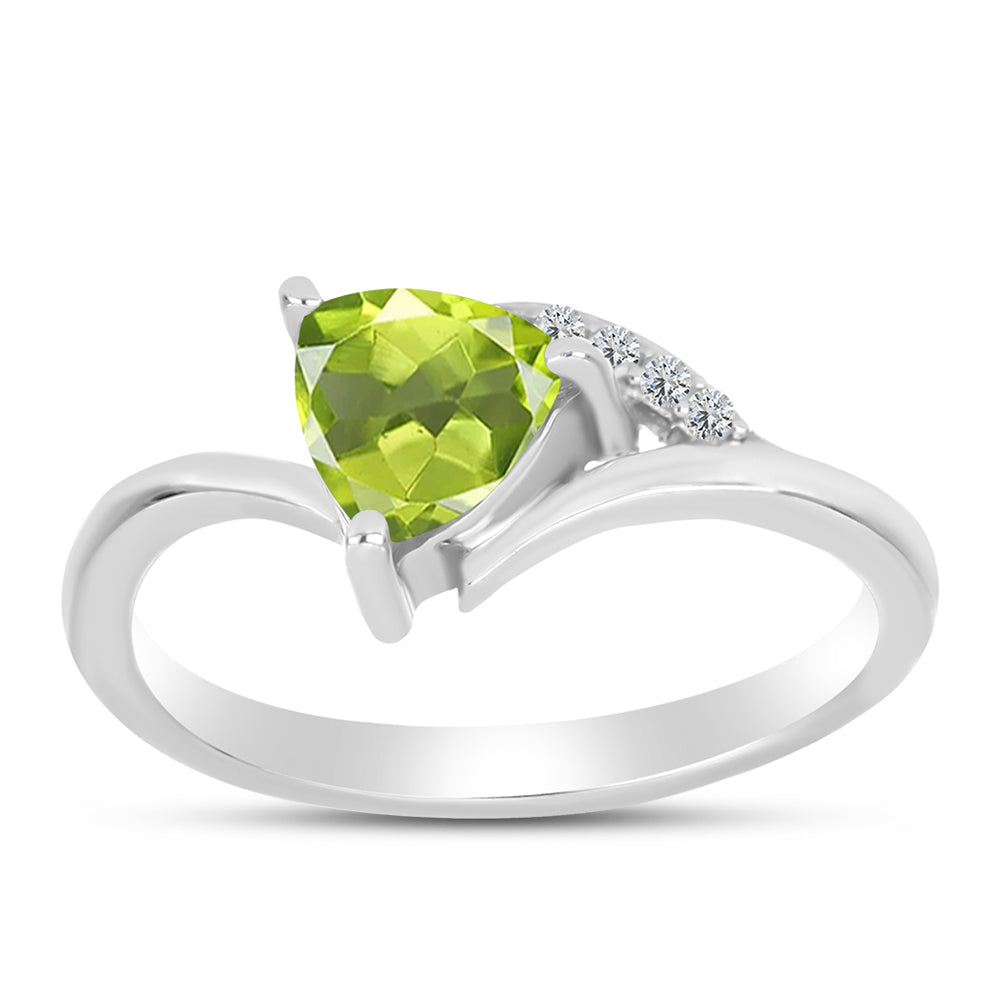 Stříbro 925/1000 - Prsten s Čchang-pajským Peridotem a Bílým Topazem - Karátové číslo: 0.89. přibližná hmotnost: 2.2 gramů