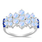Stříbro 925/1000 - Prsten s Australským Modrým Safírem a Duhovým Měsíčním Kamenem - Karátové číslo: 3.21. přibližná hmotnost: 3.81 gramů