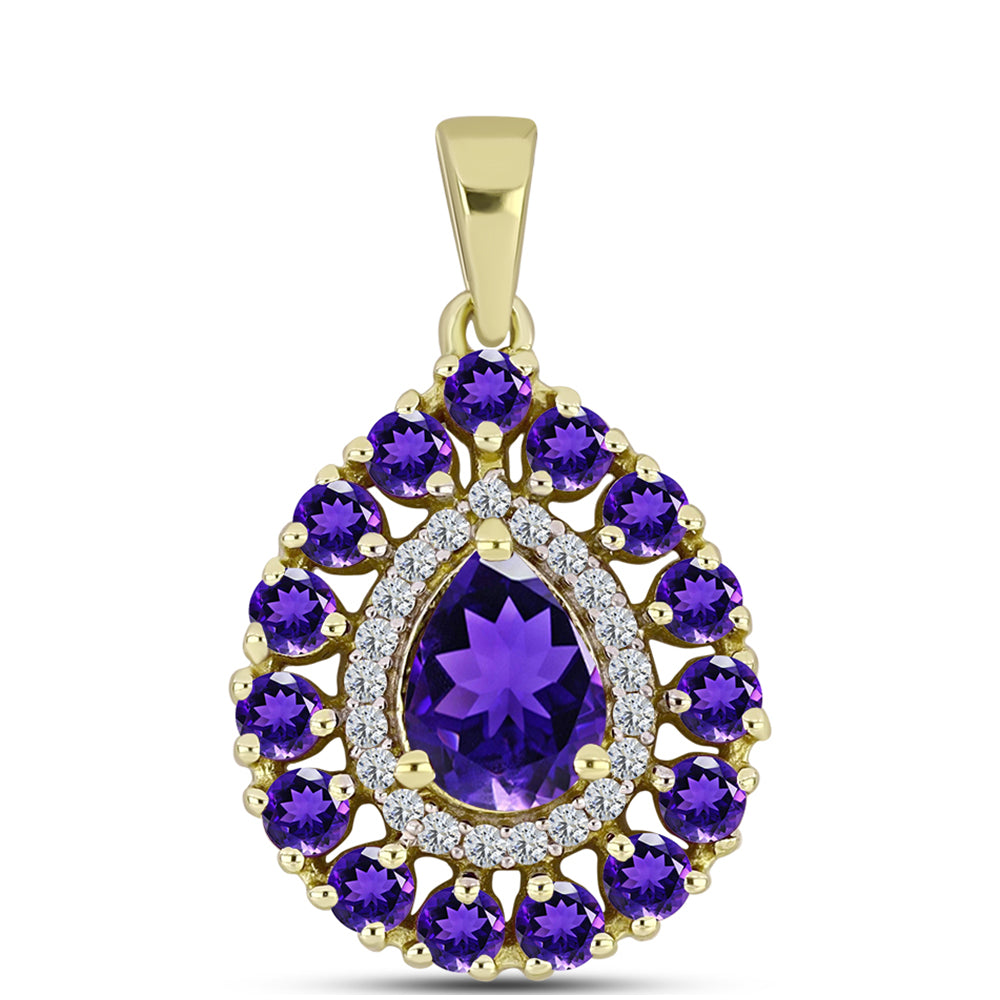 Pozlacené Stříbro 925/1000 - Přívěsek s Marockým Ametystem a Bílým Topazem - Karátové číslo: 2.15. přibližná hmotnost: 2.75 gramů