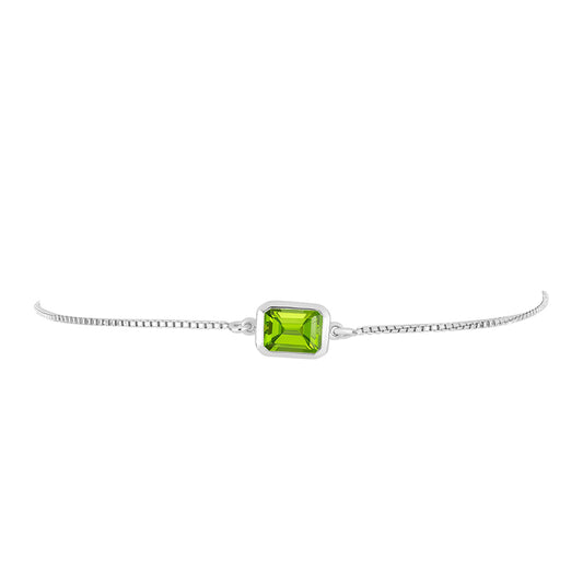 Stříbro 925/1000 - Náramek s Čchang-pajským Peridotem - Karátové číslo: 1.53. přibližná hmotnost: 3.19 gramů