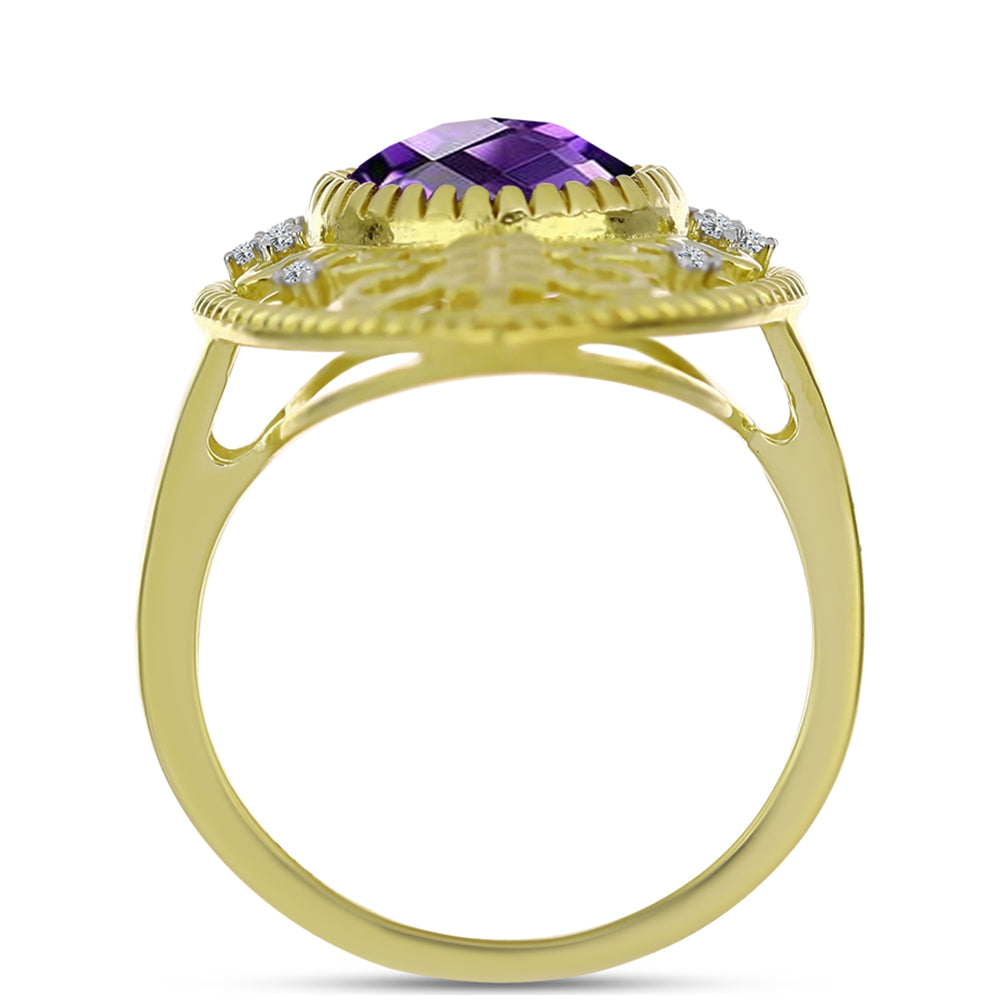 Pozlacené Stříbro 925/1000 - Prsten s Marockým Ametystem a Bílým Topazem - Karátové číslo: 4.16. přibližná hmotnost: 6.32 gramů