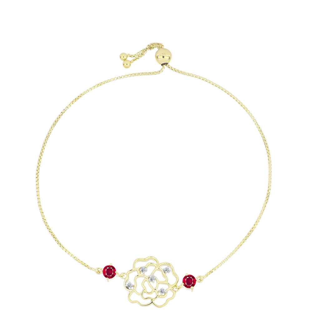 Pozlacené Stříbro 925/1000 - Náramek s Madagaskarským Rubínem a Bílým Topazem - Karátové číslo: 0.89. přibližná hmotnost: 4.53 gramů