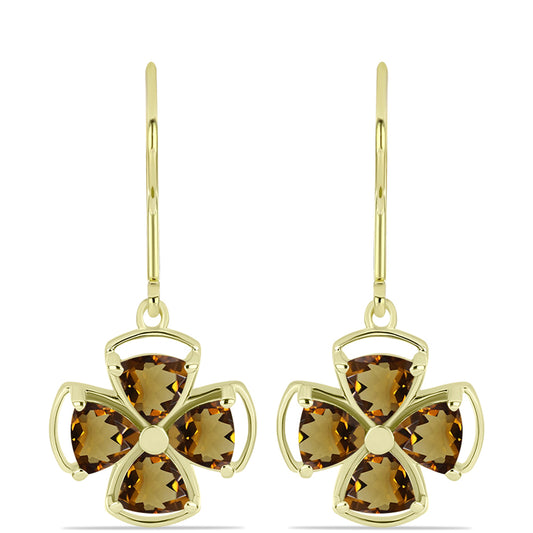 Pozlacené Stříbro 925/1000 - Náušnice s Koňakovým Křemenem - Karátové číslo: 3.28. přibližná hmotnost: 3.69 gramů