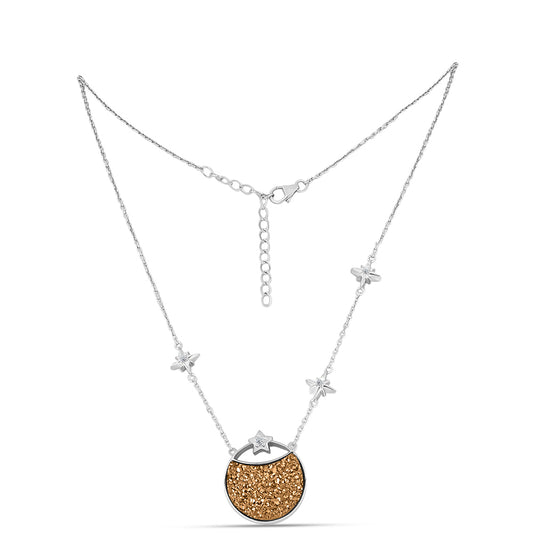 Stříbro 925/1000 - Náhrdelník s Zlatým Drusy a Bílým Topazem - Karátové číslo: 11.32. přibližná hmotnost: 9.93 gramů