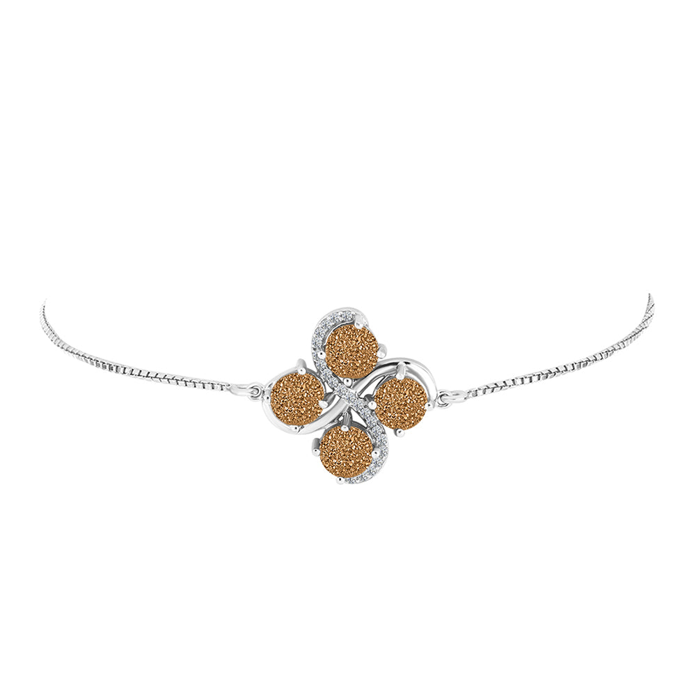 Stříbro 925/1000 - Náramek s Zlatým Drusy a Bílým Topazem - Karátové číslo: 3.99. přibližná hmotnost: 5.12 gramů 2 