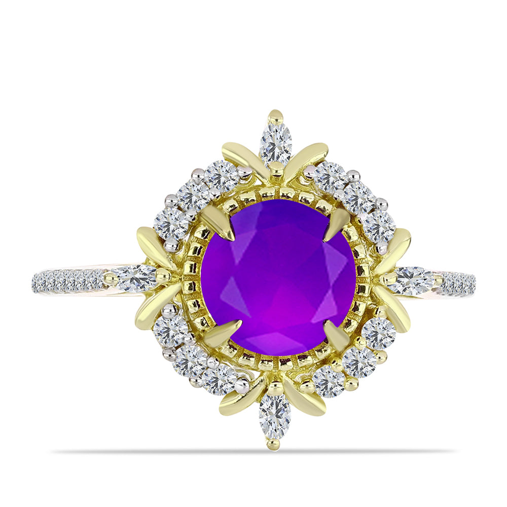 Pozlacené Stříbro 925/1000 - Prsten s Purpurovým Achátem a Bílým Topazem - Karátové číslo: 2.42. přibližná hmotnost: 4.08 gramů 1 