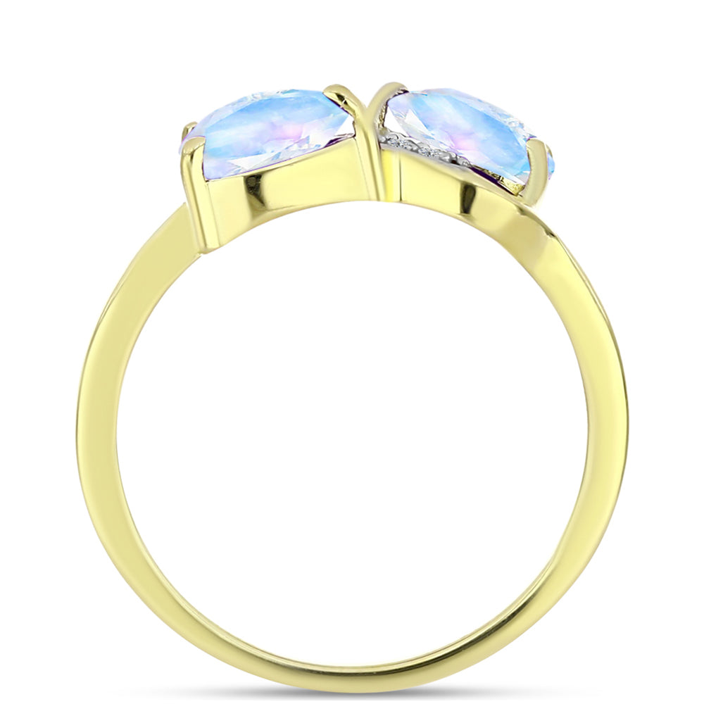 Pozlacené Stříbro 925/1000 - Prsten s Duhovým Měsíčním Kamenem a Bílým Topazem - Karátové číslo: 1.34. přibližná hmotnost: 2.68 gramů 2 