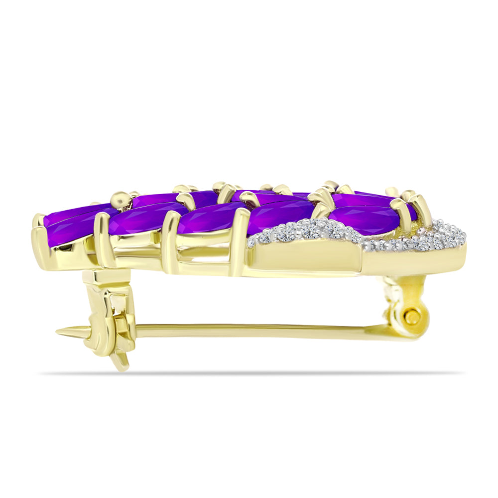 Pozlacené Stříbro 925/1000 - Brož s Purpurovým Achátem a Černým spinelem - Karátové číslo: 3.88. přibližná hmotnost: 5.1 gramů